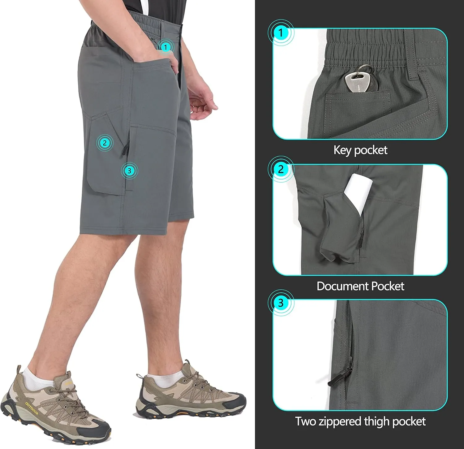 Little Donkey Andy Men's Hiking Cargo Shorts with 9 Pockets Lightweight Water-Resistant Quick Dry Golf Travel Shorts