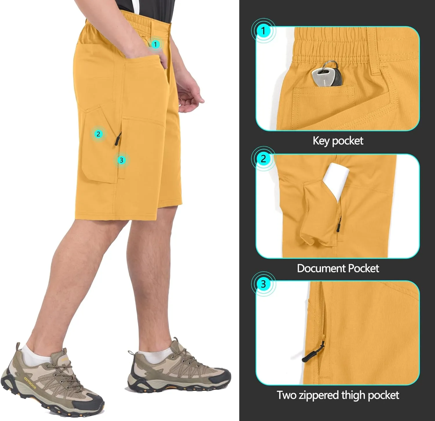 Little Donkey Andy Men's Hiking Cargo Shorts with 9 Pockets Lightweight Water-Resistant Quick Dry Golf Travel Shorts