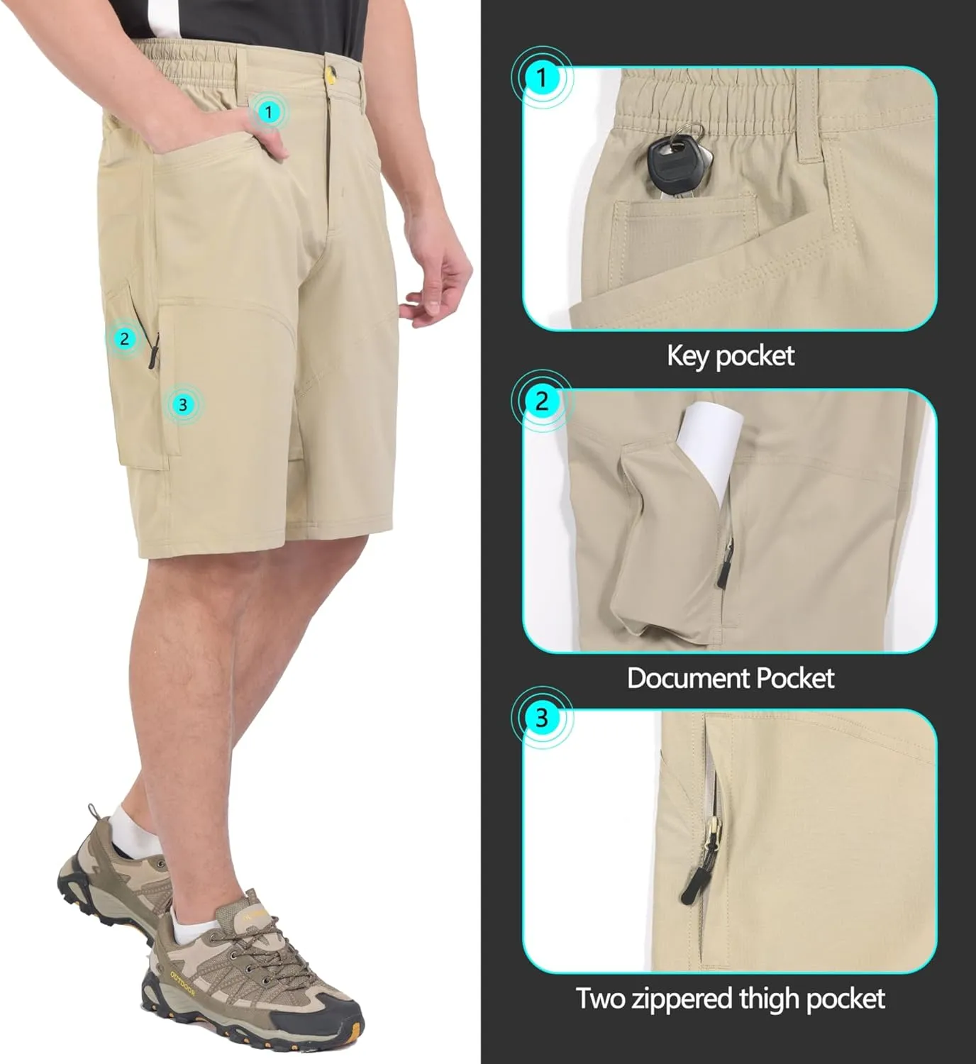 Little Donkey Andy Men's Hiking Cargo Shorts with 9 Pockets Lightweight Water-Resistant Quick Dry Golf Travel Shorts