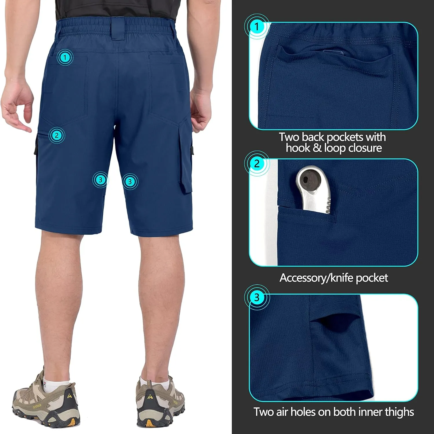 Little Donkey Andy Men's Hiking Cargo Shorts with 9 Pockets Lightweight Water-Resistant Quick Dry Golf Travel Shorts