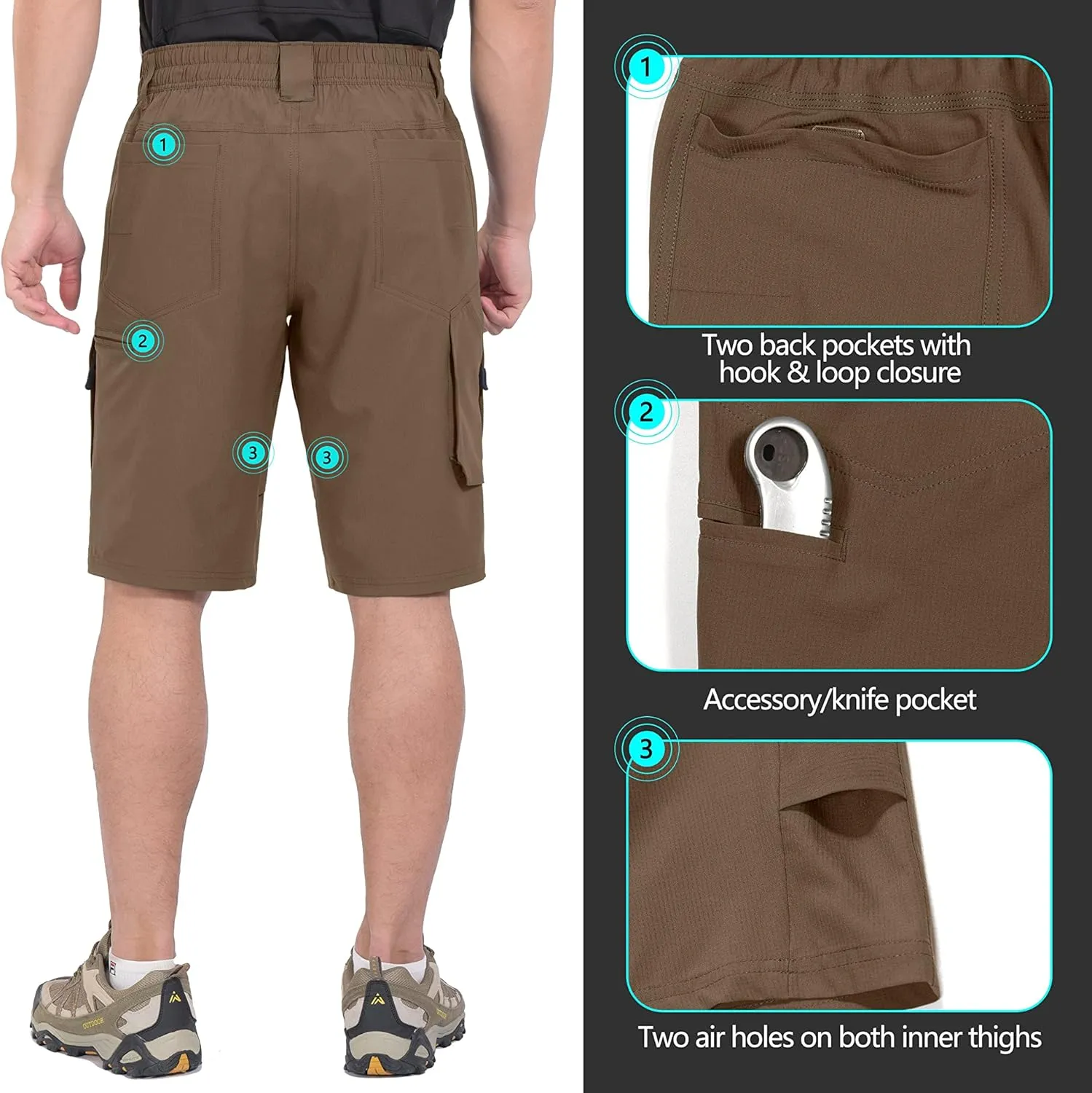 Little Donkey Andy Men's Hiking Cargo Shorts with 9 Pockets Lightweight Water-Resistant Quick Dry Golf Travel Shorts
