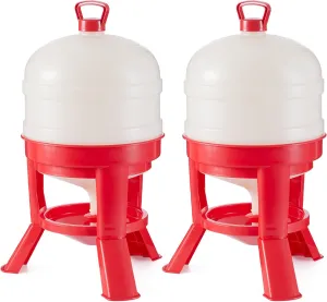 Little Giant DOMEWTR8 8 Gallon Tank Heavy Duty Plastic Dome Poultry and Chicken Gravity Water Dispenser with 3 Footed Stand, Red (2 Pack)
