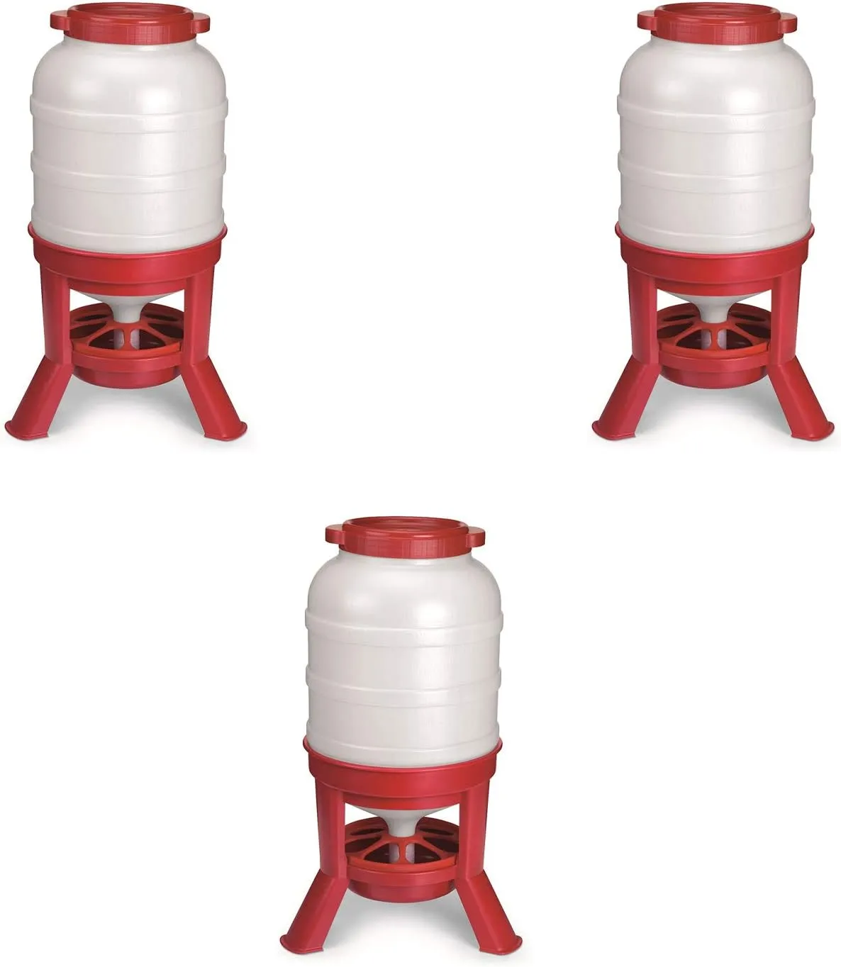 Little Giant Plastic Dome Feeder (60 Lb) Heavy Duty Plastic Gravity Fed Poultry Feed Container Tank, Red (3 Pack)