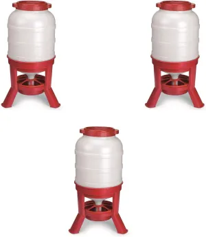 Little Giant Plastic Dome Feeder (60 Lb) Heavy Duty Plastic Gravity Fed Poultry Feed Container Tank, Red (3 Pack)