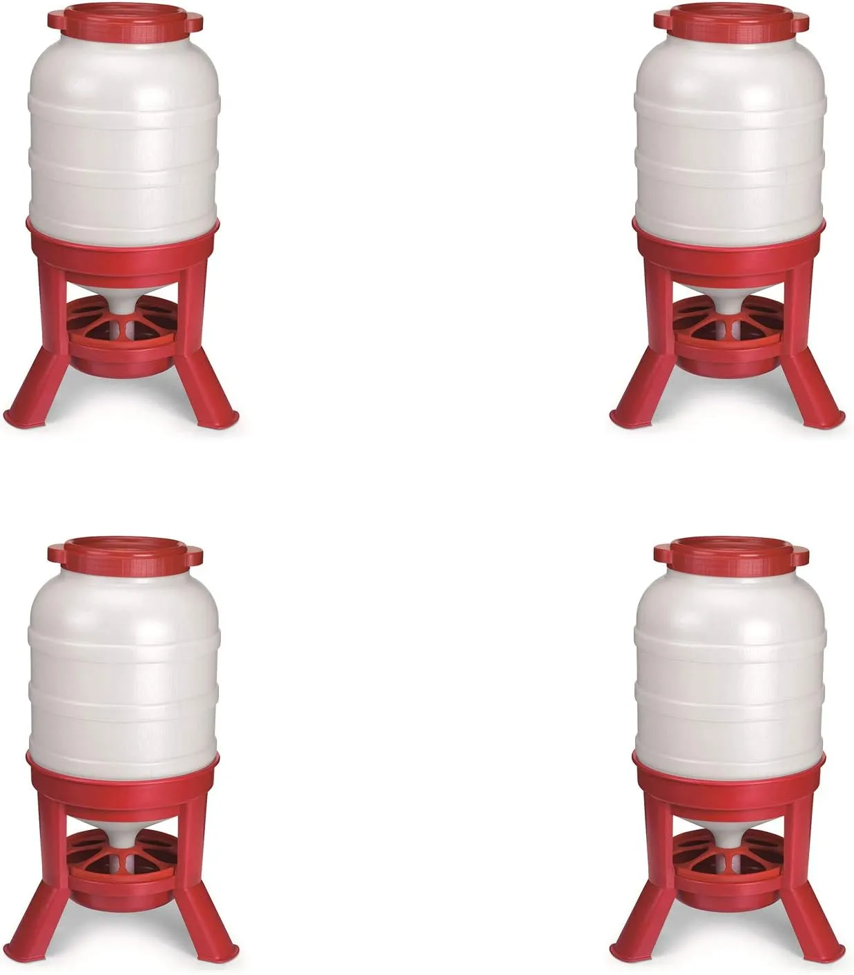 Little Giant Plastic Dome Feeder (60 Lb) Heavy Duty Plastic Gravity Fed Poultry Feed Container Tank, Red (4 Pack)