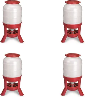 Little Giant Plastic Dome Feeder (60 Lb) Heavy Duty Plastic Gravity Fed Poultry Feed Container Tank, Red (4 Pack)