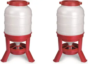 Little Giant Plastic Dome Feeder (60 Lb) Heavy Duty Plastic Gravity Fed Poultry Feed Container Tank (Red) (Item No. DOMEFDR60) (2 Pack)