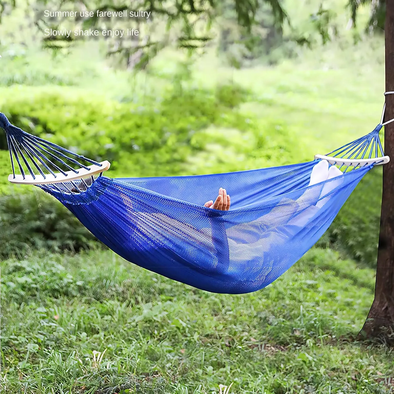 Load Bearing Camping Hammock - Breathable 600 lbs - Durable Canvas with Anti-Roll Beam and Metal Straps for Outdoor Use (Green, Widths 51In)