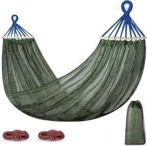 Load Bearing Camping Hammock - Breathable 600 lbs - Durable Canvas with Anti-Roll Beam and Metal Straps for Outdoor Use (Green, Widths 51In)