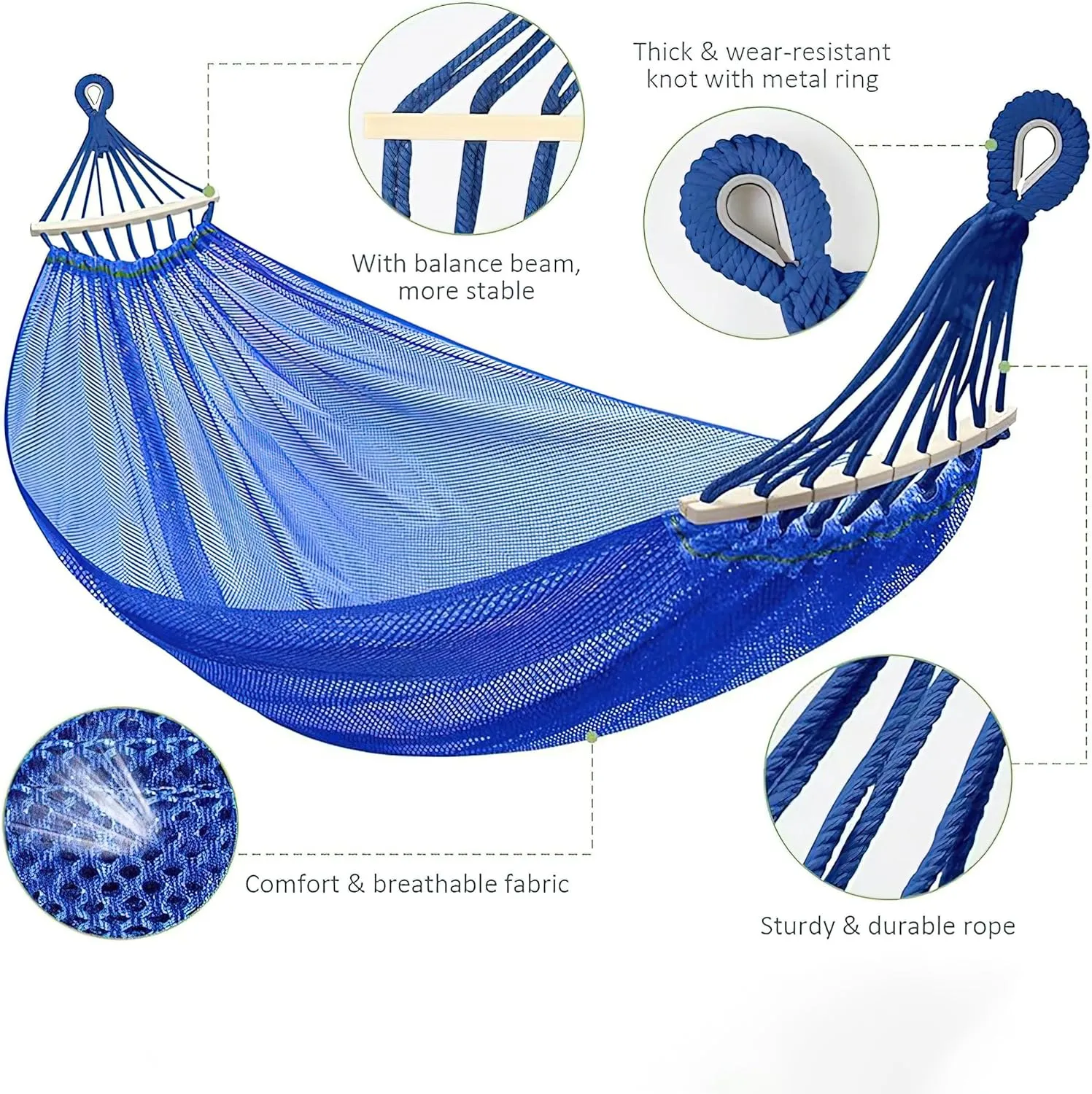 Load Bearing Camping Hammock - Breathable 600 lbs - Durable Canvas with Anti-Roll Beam and Metal Straps for Outdoor Use (Green, Widths 51In)