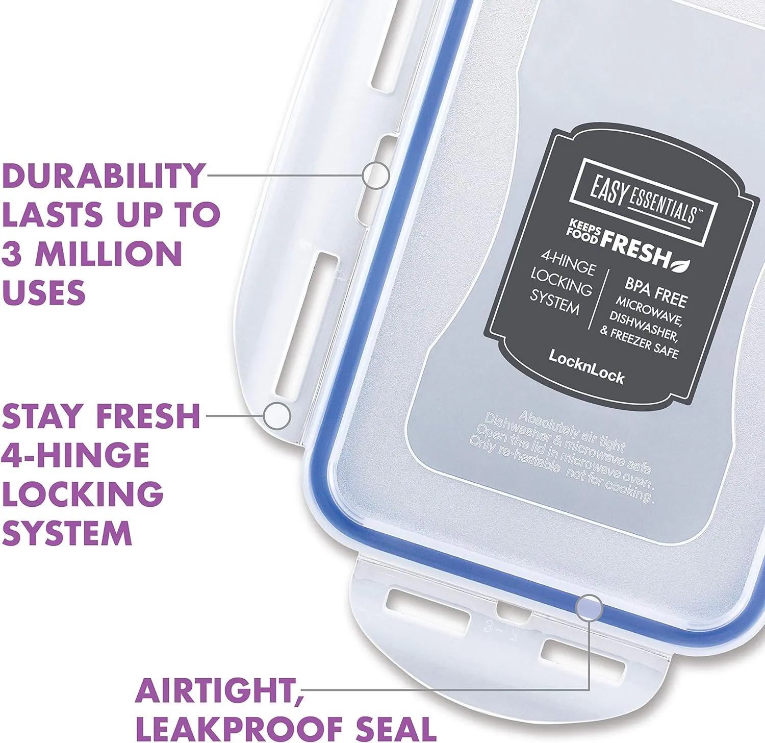 LOCK & LOCK Easy Essentials Storage Food Storage Container Set / Food Storage Bin Set - 4 Piece, Clear