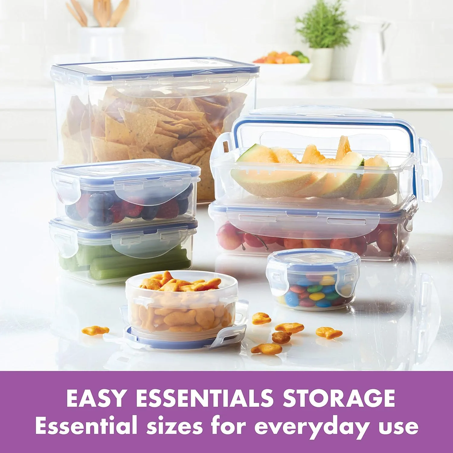 LOCK & LOCK Easy Essentials Storage Food Storage Container Set / Food Storage Bin Set - 4 Piece, Clear