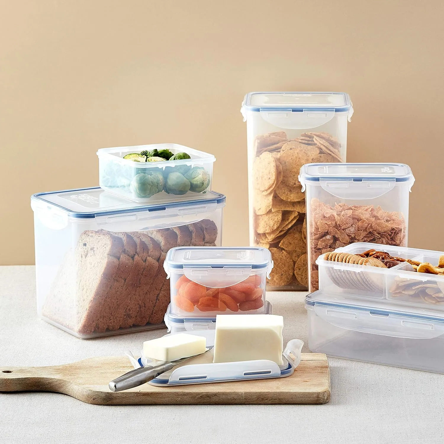LOCK & LOCK Easy Essentials Storage Food Storage Container Set / Food Storage Bin Set - 4 Piece, Clear
