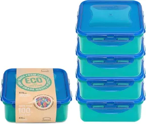 LocknLock Eco Square Food Containers with Lids Set of 5 - Plastic Airtight & Watertight Food Storage Containers, BPA Free & Dishwasher Safe, 5 x 870ml