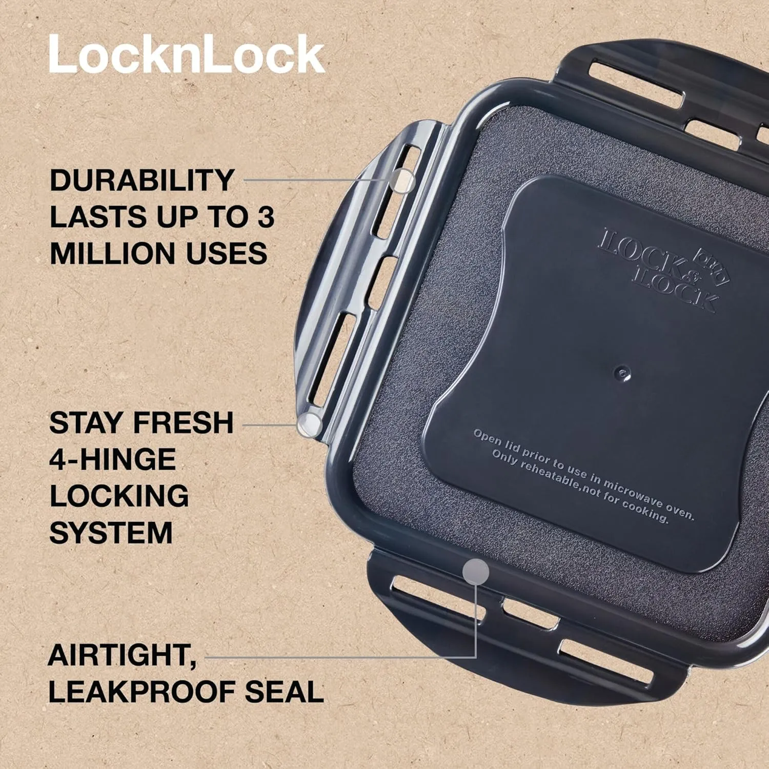 LocknLock Eco Square Food Containers with Lids Set of 5 - Plastic Airtight & Watertight Food Storage Containers, BPA Free & Dishwasher Safe, 5 x 870ml