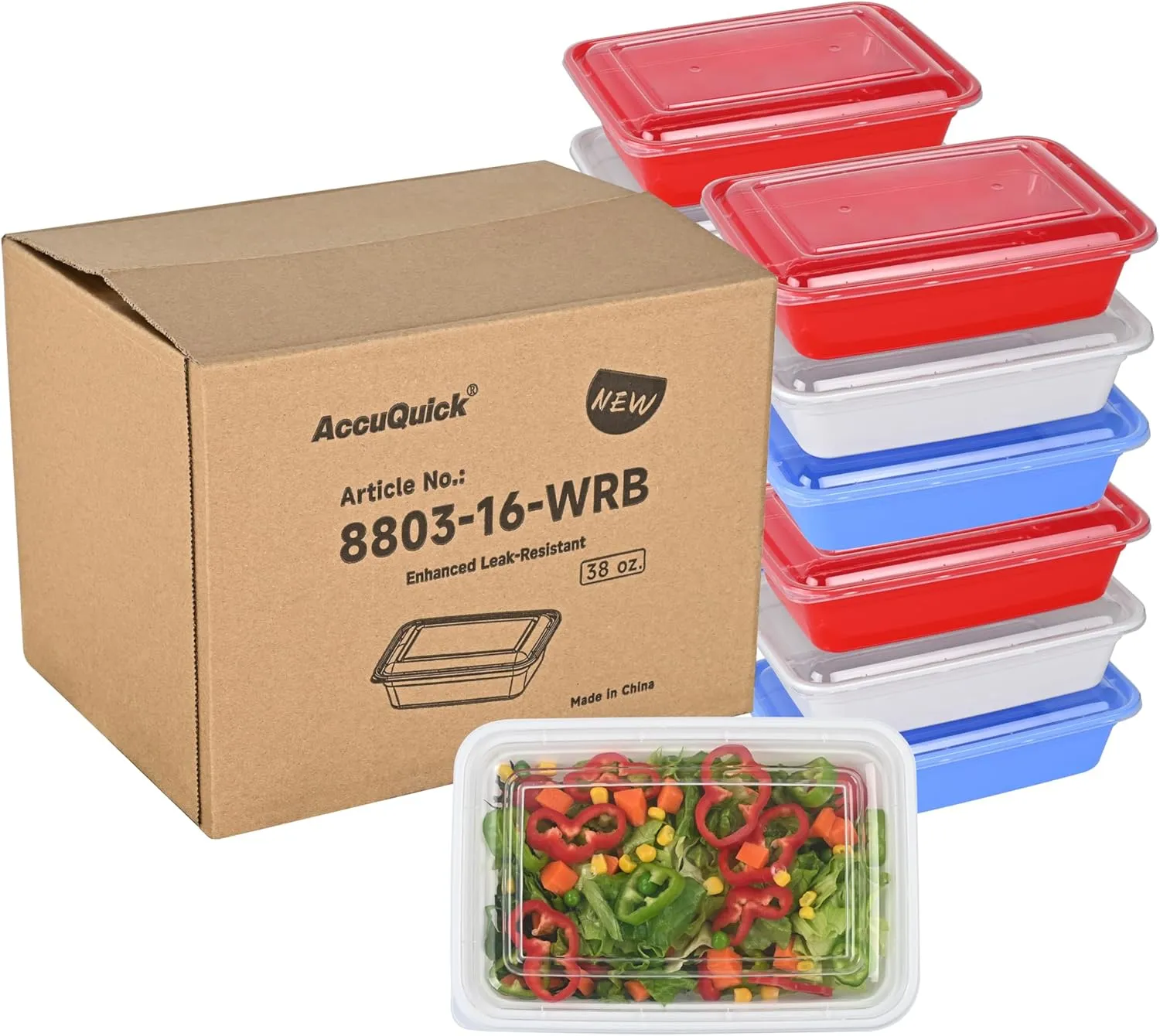 LOKATSE HOME 16 Pack 1 Compartment Multi-Color Meal Prep Food Storage Containers with Lids Reusable Lunch Bento Boxes, BPA Free, Stackable, Microwave/Dishwasher/Freezer Safe (38 oz)
