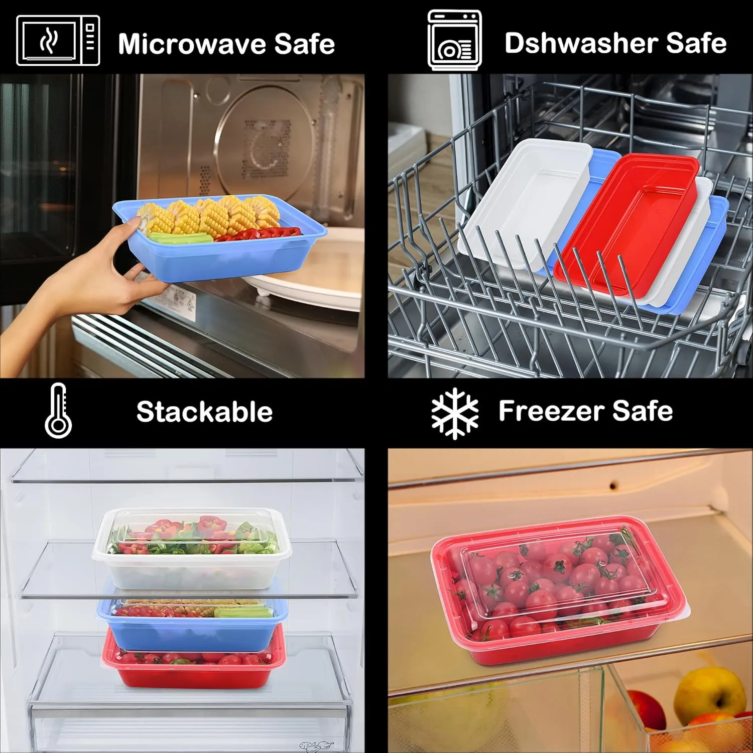 LOKATSE HOME 16 Pack 1 Compartment Multi-Color Meal Prep Food Storage Containers with Lids Reusable Lunch Bento Boxes, BPA Free, Stackable, Microwave/Dishwasher/Freezer Safe (38 oz)
