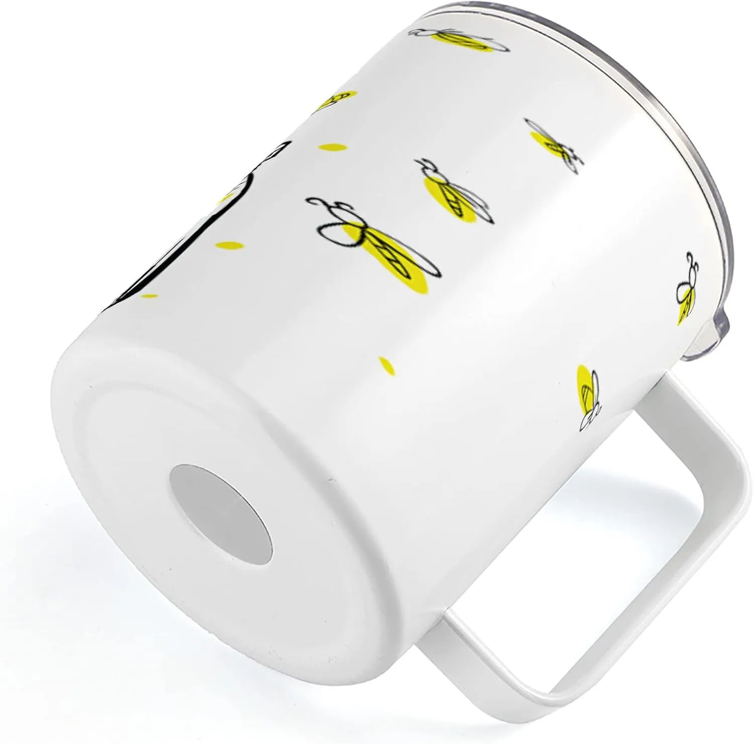Lunarable Firefly 10 Oz Steel Mug, Hand Drawn Yellow Spotted Fireflies Flying Around a Jar Design, Vacuum Insulated Leak-resistant Cup for Outdoor Hiking and Picnics, Black Umber and Yellow
