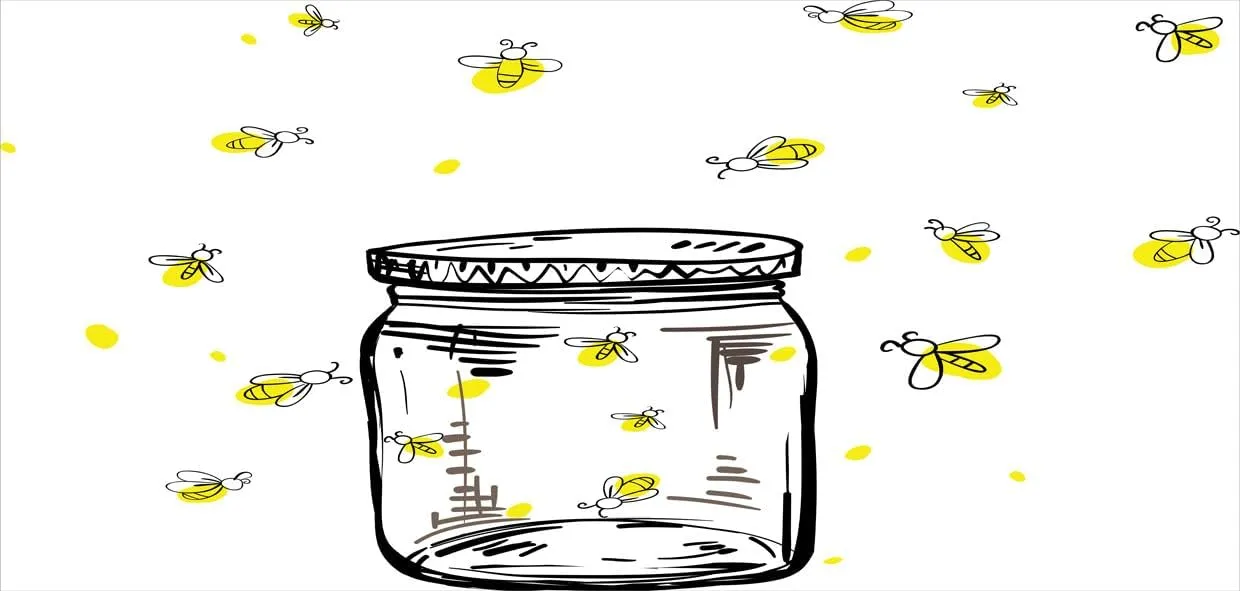 Lunarable Firefly 10 Oz Steel Mug, Hand Drawn Yellow Spotted Fireflies Flying Around a Jar Design, Vacuum Insulated Leak-resistant Cup for Outdoor Hiking and Picnics, Black Umber and Yellow