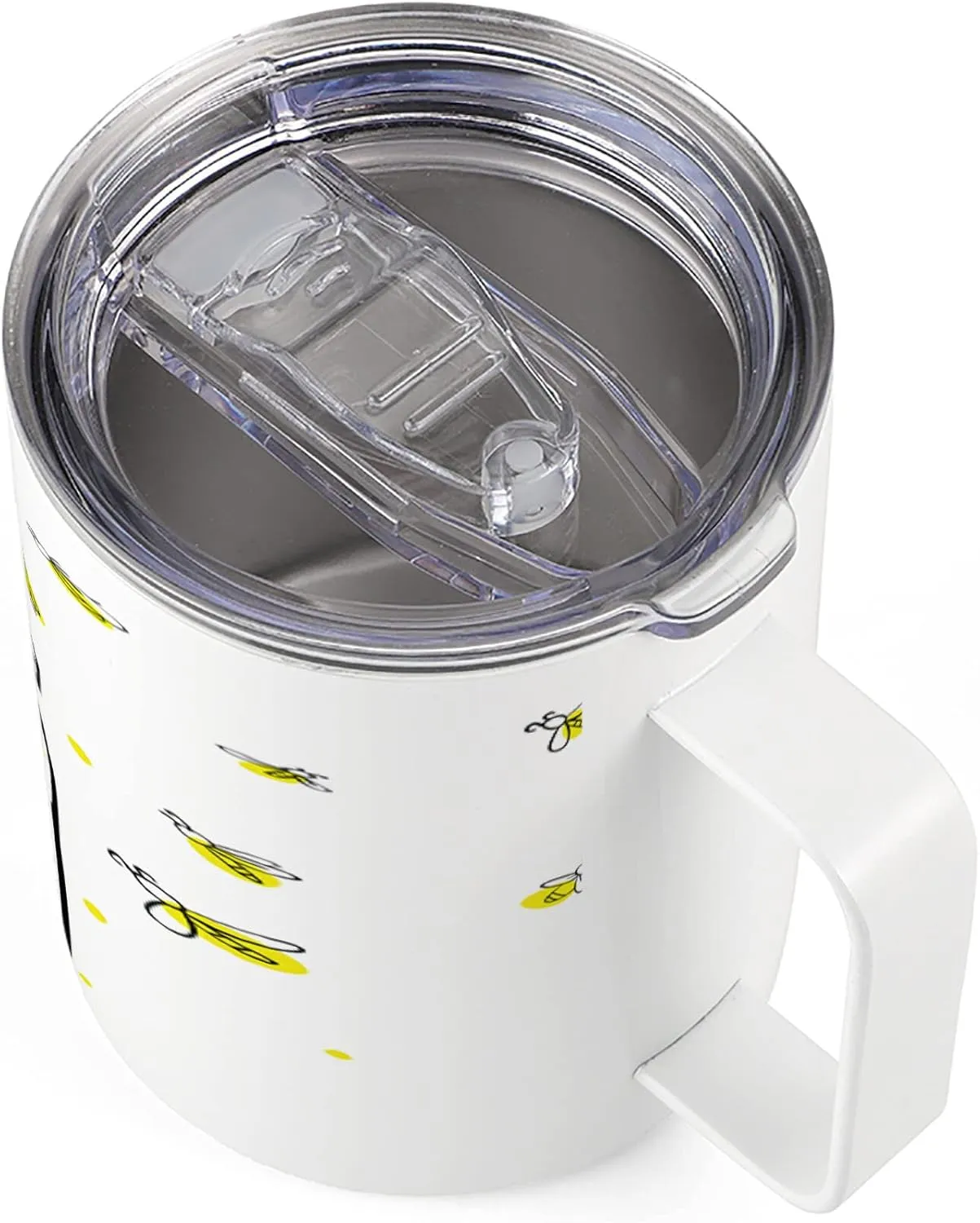 Lunarable Firefly 10 Oz Steel Mug, Hand Drawn Yellow Spotted Fireflies Flying Around a Jar Design, Vacuum Insulated Leak-resistant Cup for Outdoor Hiking and Picnics, Black Umber and Yellow