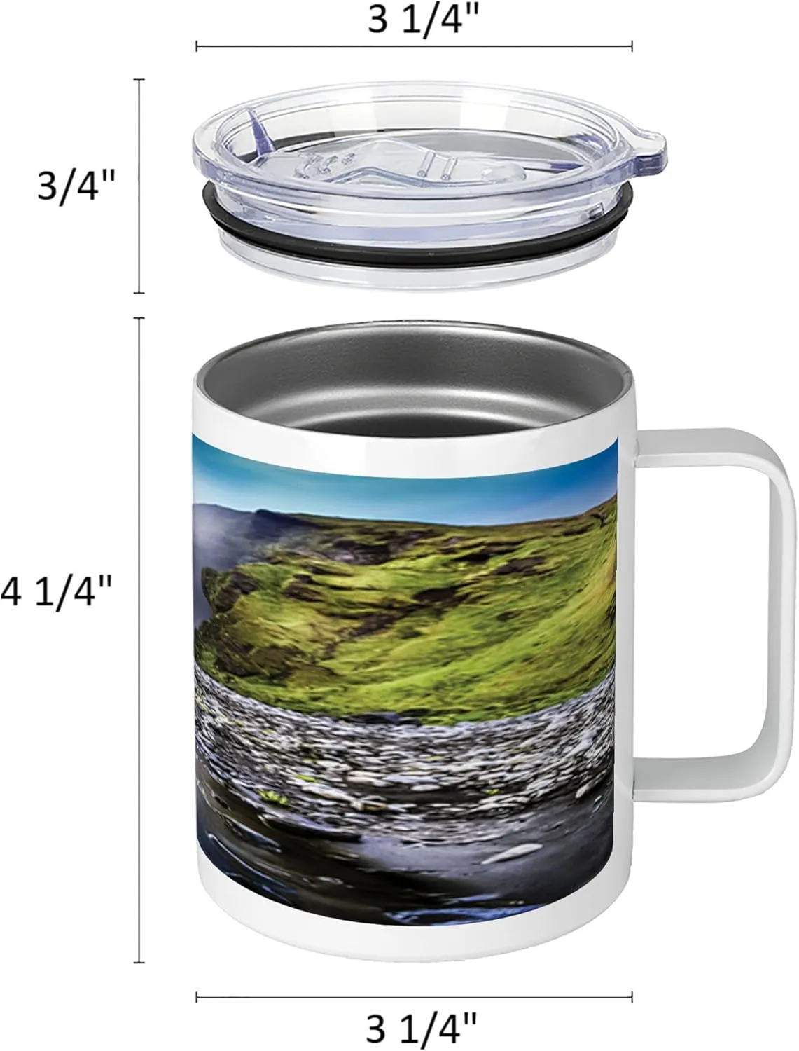 Lunarable Waterfall 10 Oz Steel Mug, Skogafoss Waterfall in Iceland Rocky River and Highlands in Evening, Vacuum Insulated Leak-resistant Cup for Outdoor Hiking and Picnics, Blue Green Dark Brown