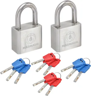 Magmaus® PD2/40 Heavy Duty Lock with 12 Keys - [Stainless Steel] Weatherproof Padlock for Outdoor Use - Ideal for Storage Unit, Shipping Container, Gate