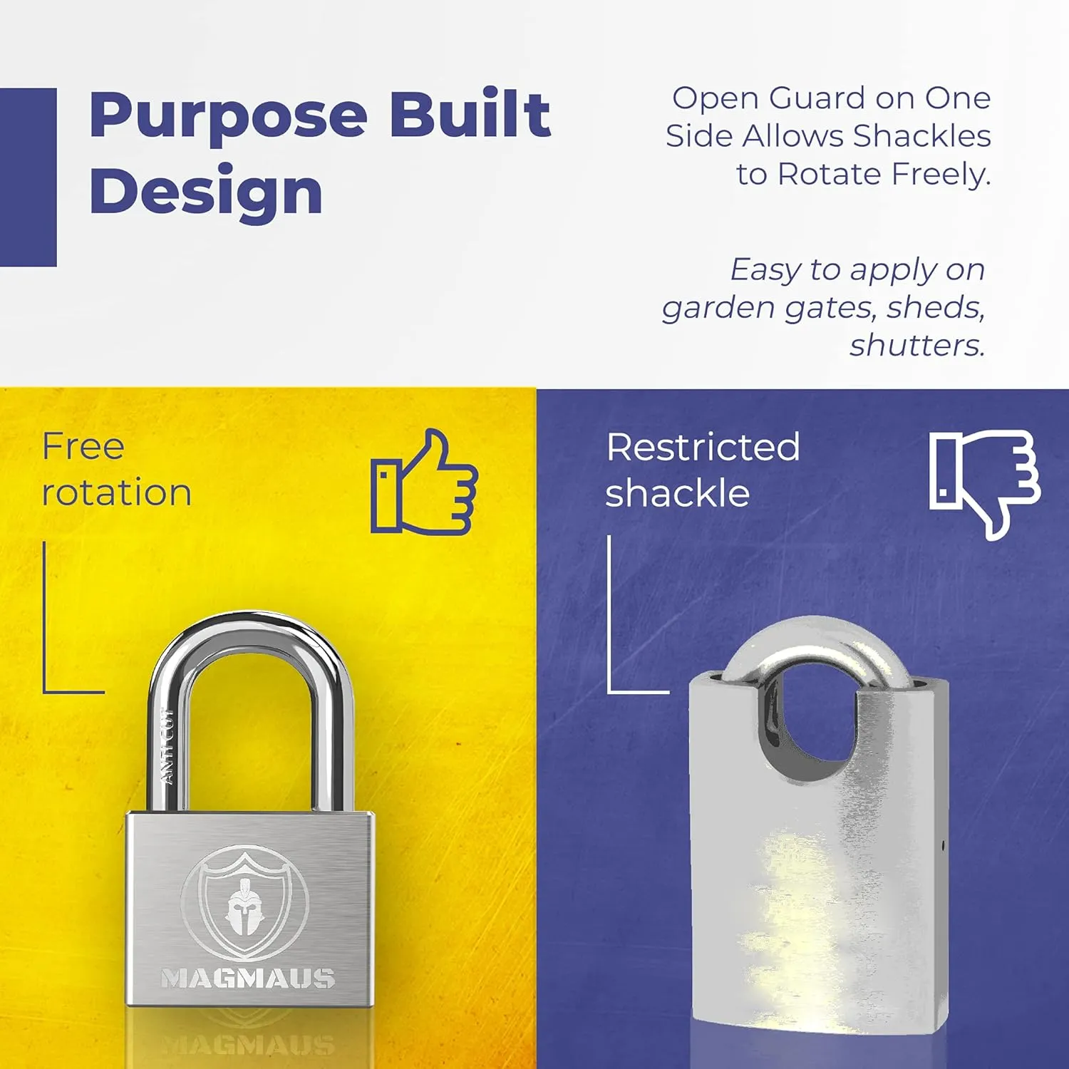 Magmaus® PD2/40 Heavy Duty Lock with 12 Keys - [Stainless Steel] Weatherproof Padlock for Outdoor Use - Ideal for Storage Unit, Shipping Container, Gate