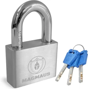 Magmaus® PDL/50 Heavy Duty Lock with 3 Keys [Anti Cut Shackle] - [Stainless Steel] Weatherproof Padlock for Outdoor Use - Ideal for Storage Unit, Shipping Container, Gate