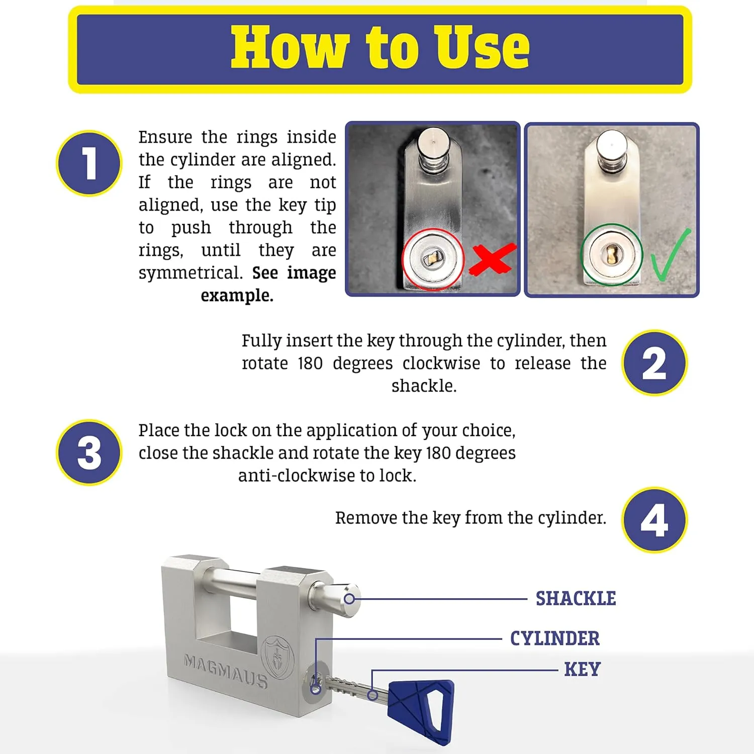 Magmaus® RTL70 Heavy Duty Lock for Shipping Container - [Weatherproof] - Secure Outdoor Lock for Storage Unit, Gate, Shed, Fence, Door - 3 Keys