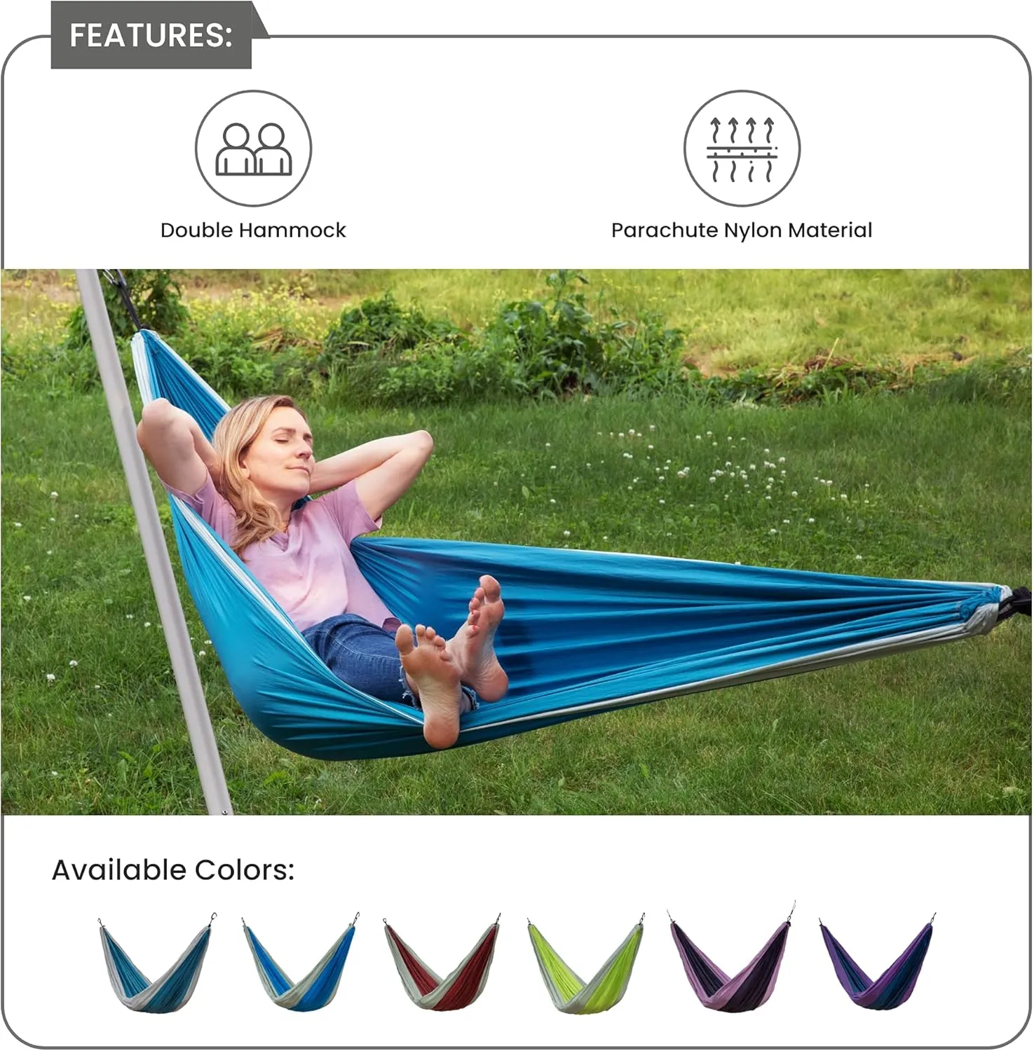 Makena Camping Hammock Set With Storage Bag Double Hammock for Two Outdoor Tree Swing Portable Hammock For Travel Camping Accessories Use Outside Backyard Backpacking Beach Picnic - Colibri Tosca