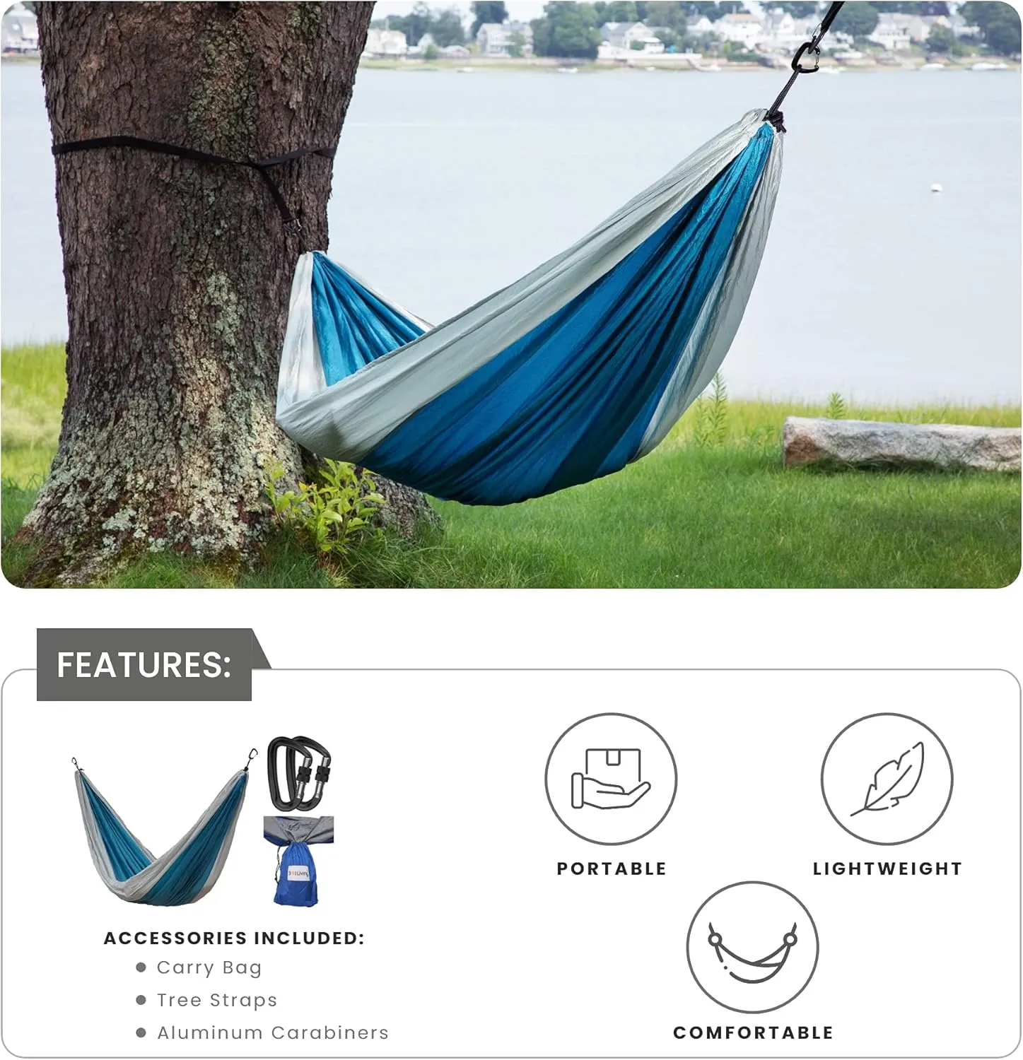 Makena Camping Hammock Set With Storage Bag Double Hammock for Two Outdoor Tree Swing Portable Hammock For Travel Camping Accessories Use Outside Backyard Backpacking Beach Picnic - Colibri Tosca