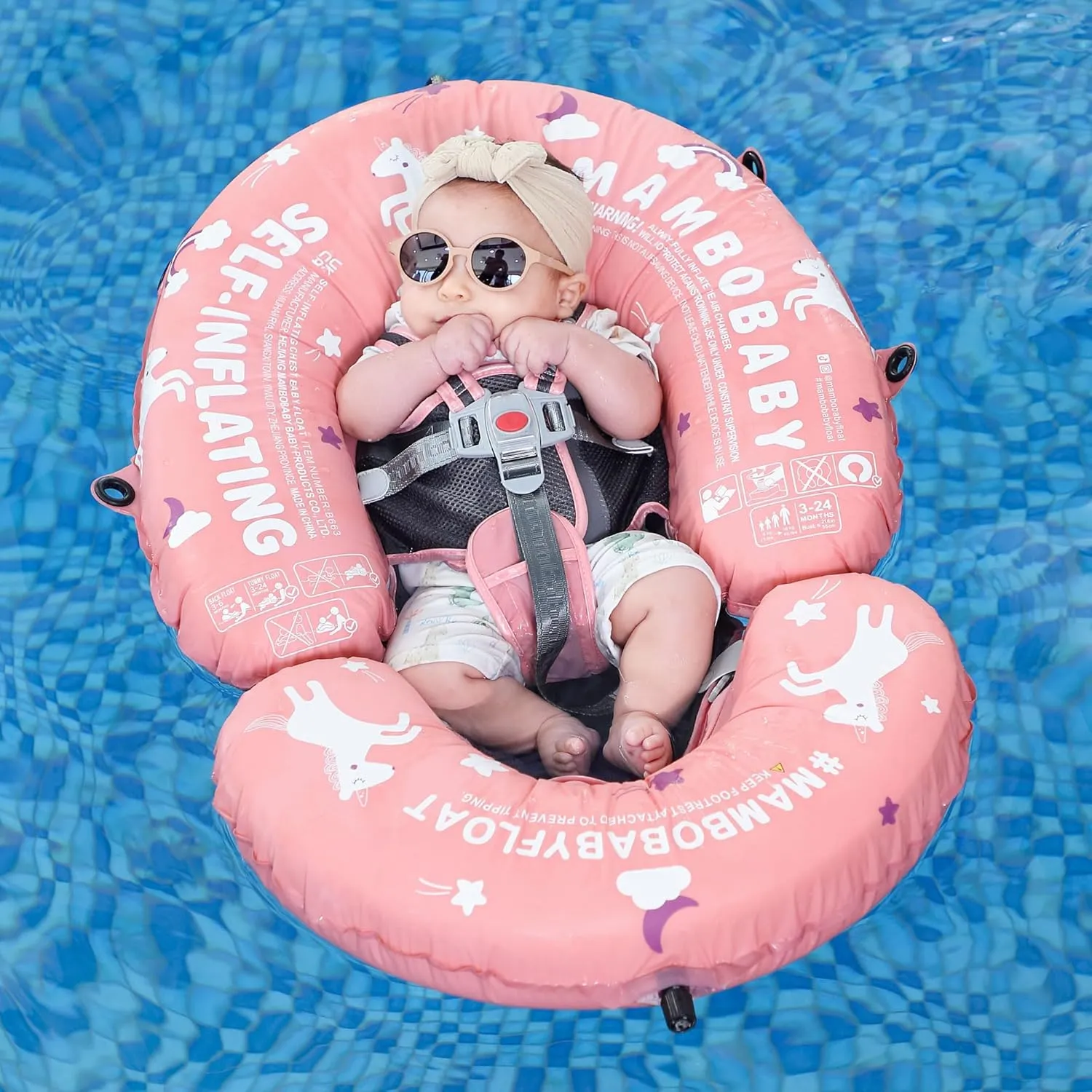 Mambobaby Float Self-Inflating Baby Pool Floats Hammock with Canopy, Compressible Folding Baby Floating Bed, Pool Floatie Lounger, Toddler Swim Float (Limited Edition Pink)