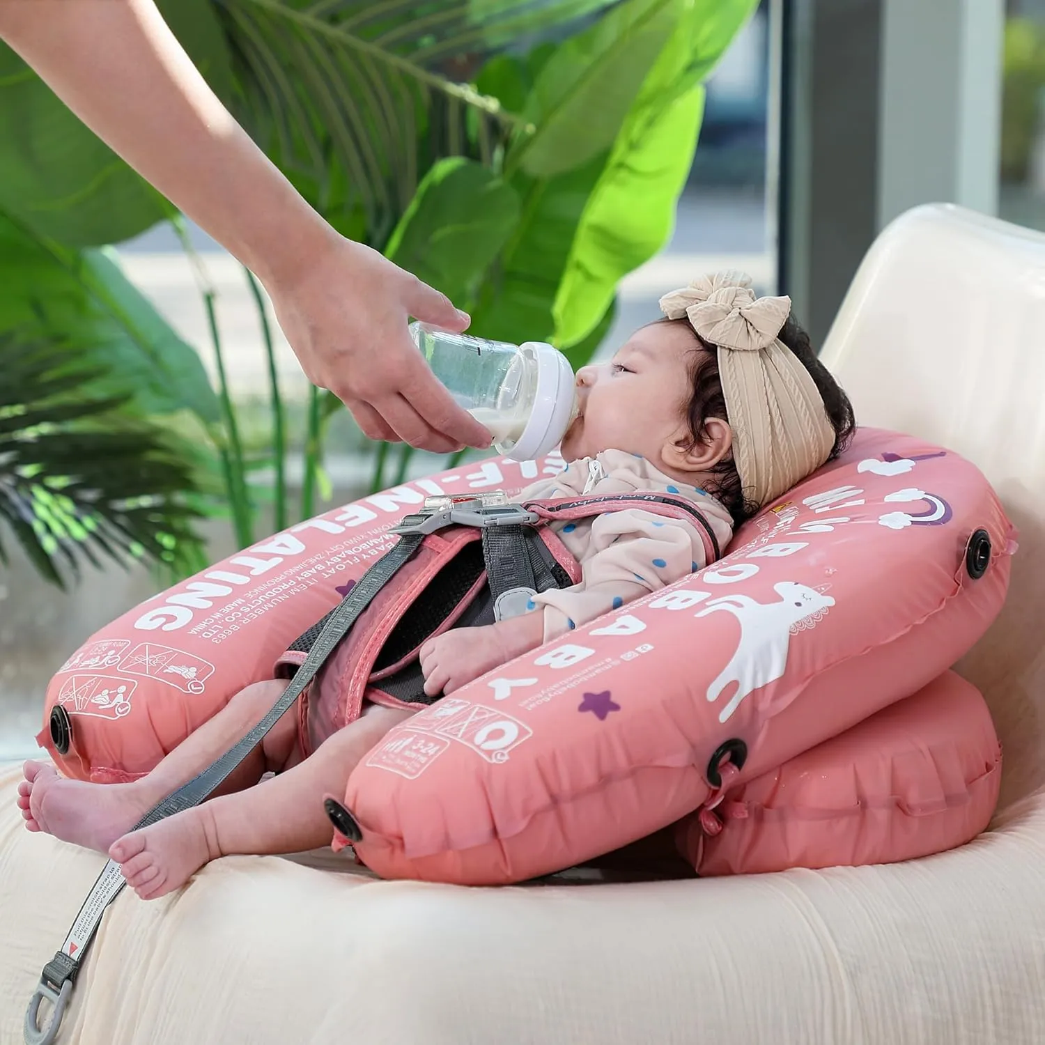 Mambobaby Float Self-Inflating Baby Pool Floats Hammock with Canopy, Compressible Folding Baby Floating Bed, Pool Floatie Lounger, Toddler Swim Float (Limited Edition Pink)