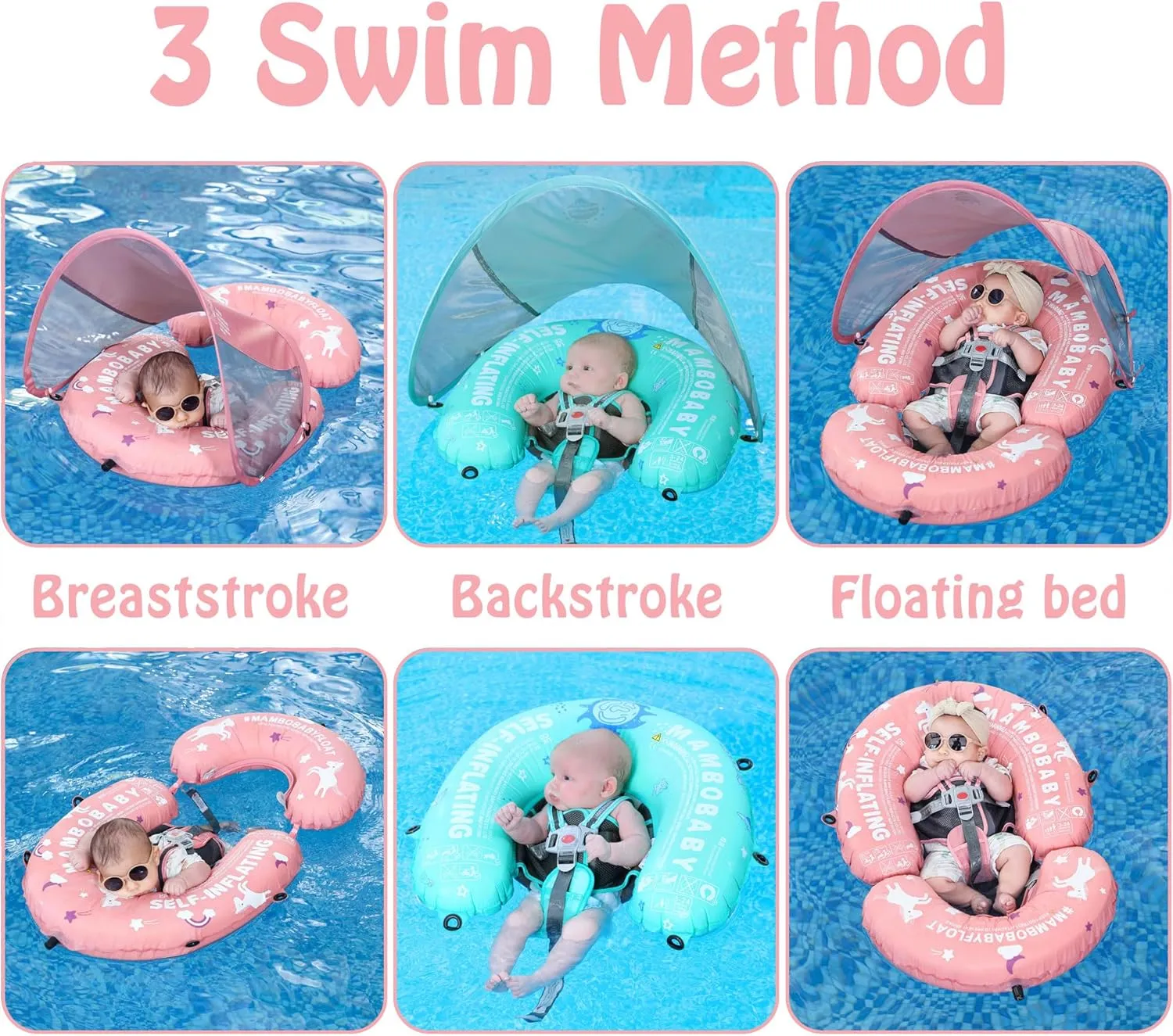 Mambobaby Float Self-Inflating Baby Pool Floats Hammock with Canopy, Compressible Folding Baby Floating Bed, Pool Floatie Lounger, Toddler Swim Float (Limited Edition Pink)