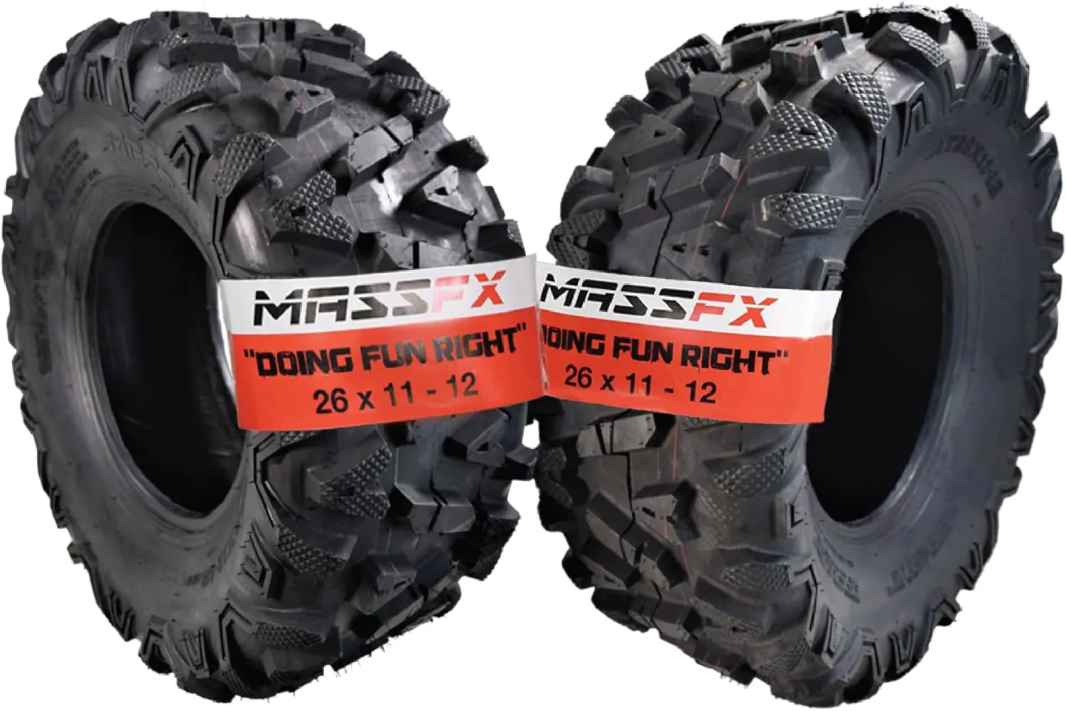 MASSFX 26x11-12 Rear Tire Set (2) for All-Terrain (ATV), Utility-Task (UTV), and Side-by-Side (SxS) Vehicles - 6-Ply with 1/2" Tread Depth 26x11x12 (2-Pack)