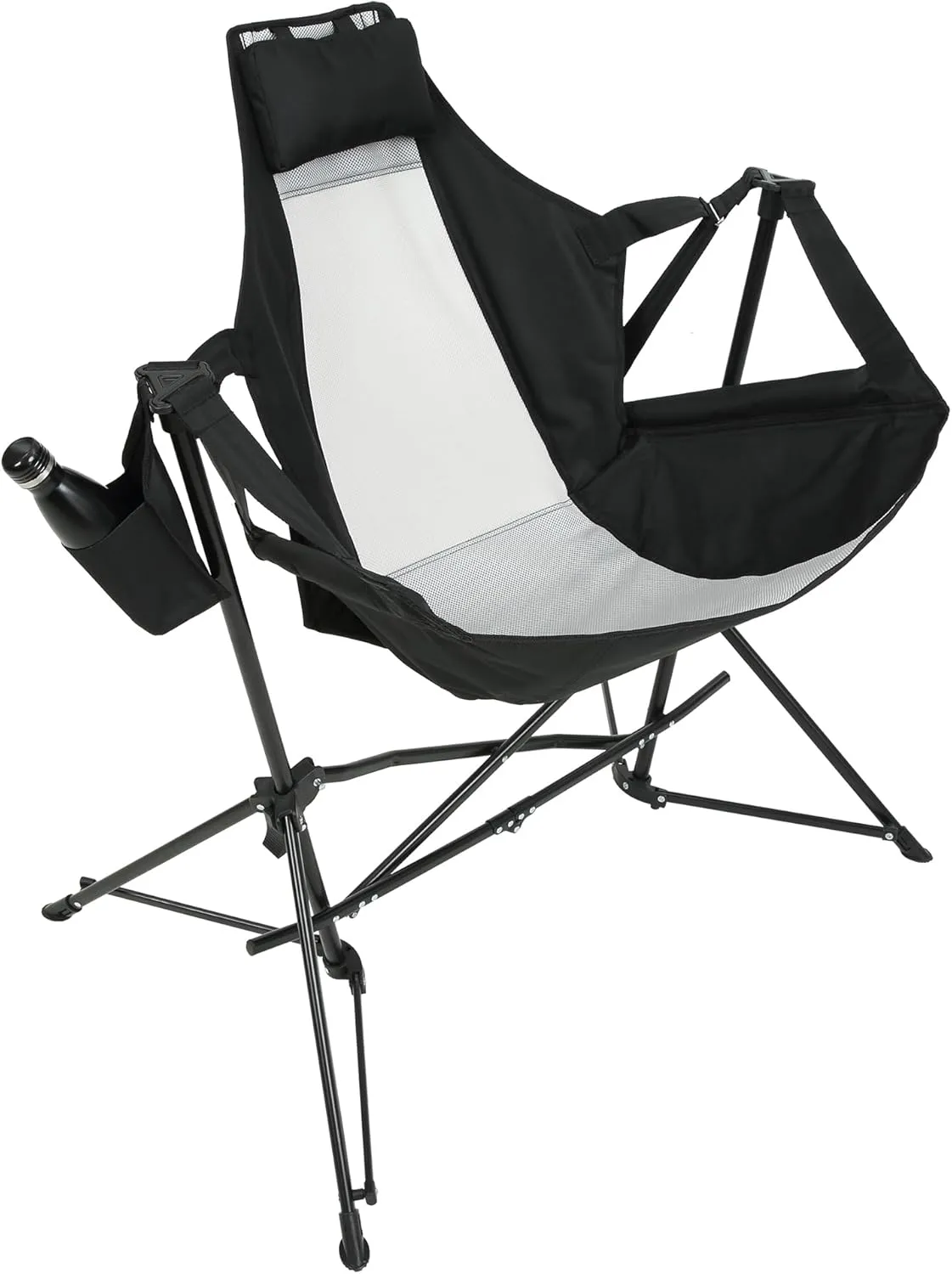 Maximize Comfort with Adjustable Folding Hammock Camping Chair, Portable Rocking Chair with Pillow and Cup Holder, Black