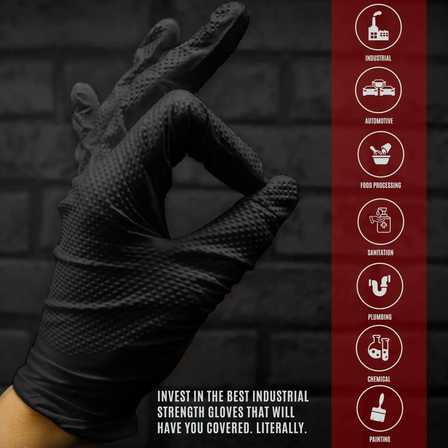 MED PRIDE Maxx Strength Nitrile Industrial Black, 8 Mil Thick - Diamond Texture Disposable Heavy-Duty, Tear-Resistant