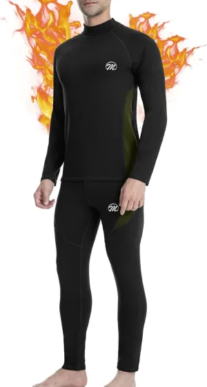 MEETWEE Men's Thermal Underwear Set, Winter Ski Gear Fleece Lined Long Johns Base Layer Warm Top & Bottom for Skiing Black