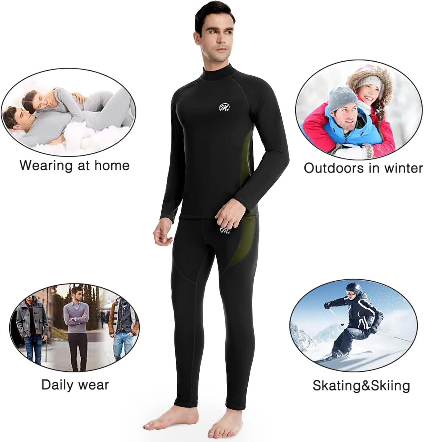 MEETWEE Men's Thermal Underwear Set, Winter Ski Gear Fleece Lined Long Johns Base Layer Warm Top & Bottom for Skiing Black