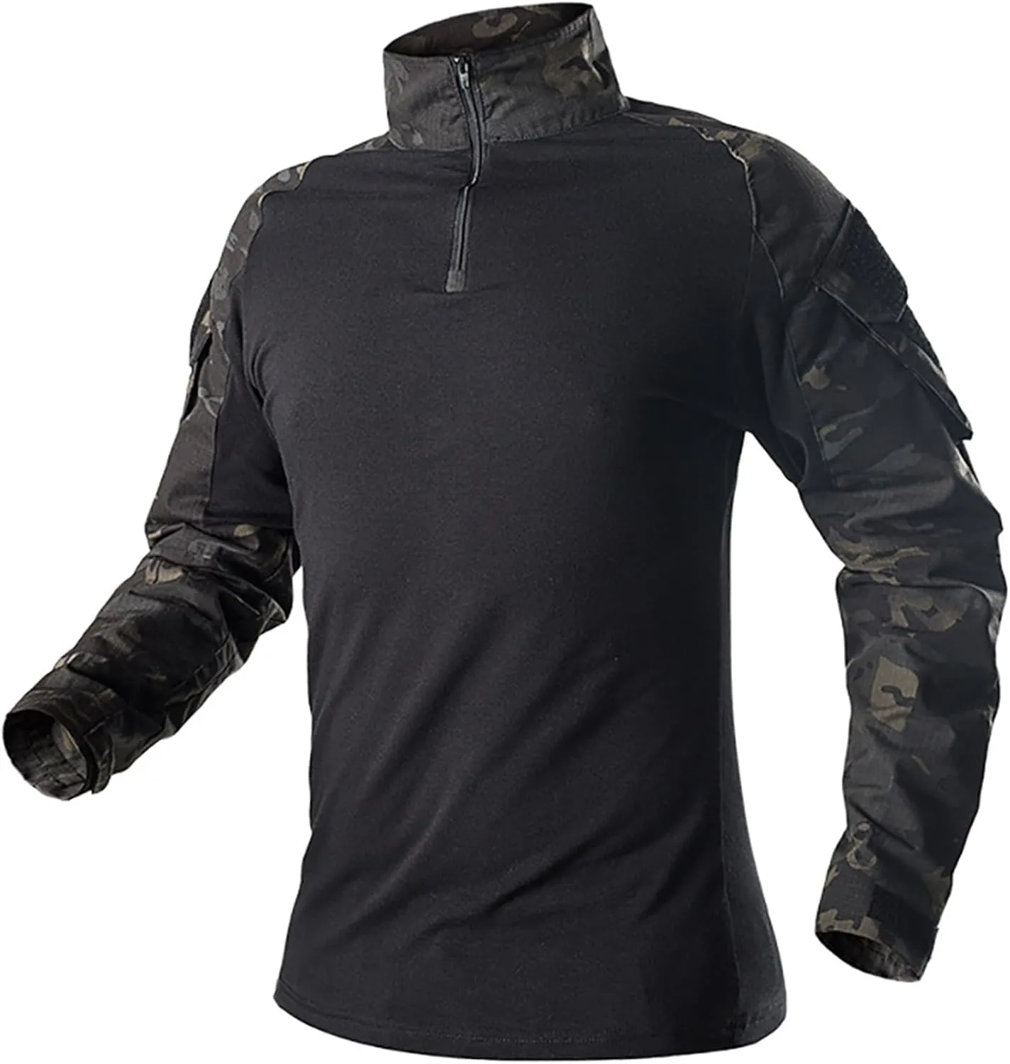Men's Camo Tactical Combat Shirt, Lightweight Long Sleeve Military BDU Shirts Paintball Airsoft Top with Zipper