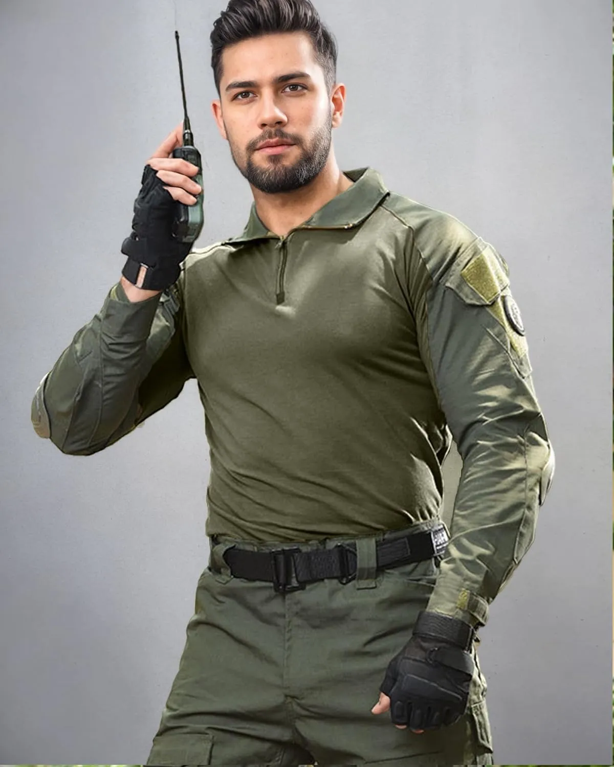 Men's Camo Tactical Combat Shirt, Lightweight Long Sleeve Military BDU Shirts Paintball Airsoft Top with Zipper