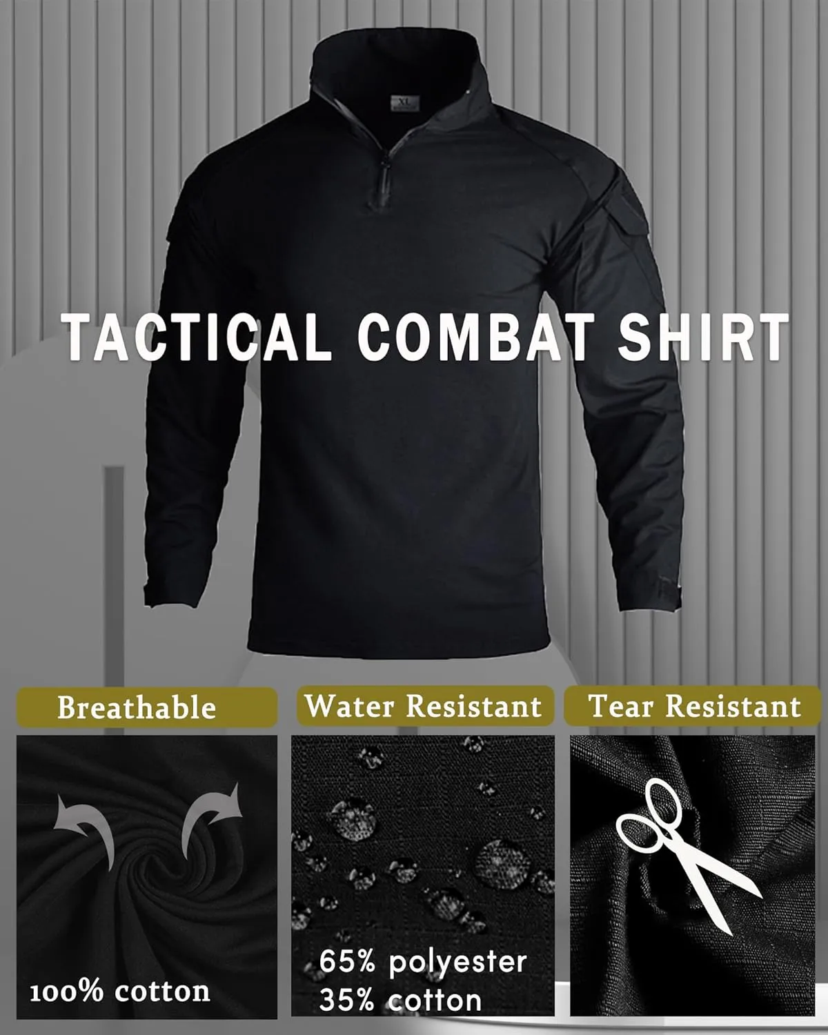 Men's Camo Tactical Combat Shirt, Lightweight Long Sleeve Military BDU Shirts Paintball Airsoft Top with Zipper