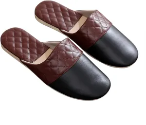 Men's Leather Slippers Genuine Leather Slippers for Men Scuff Slippers with Memory Foam