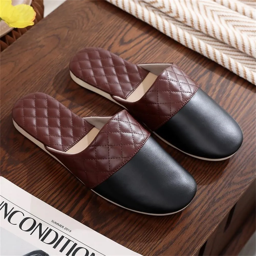 Men's Leather Slippers Genuine Leather Slippers for Men Scuff Slippers with Memory Foam