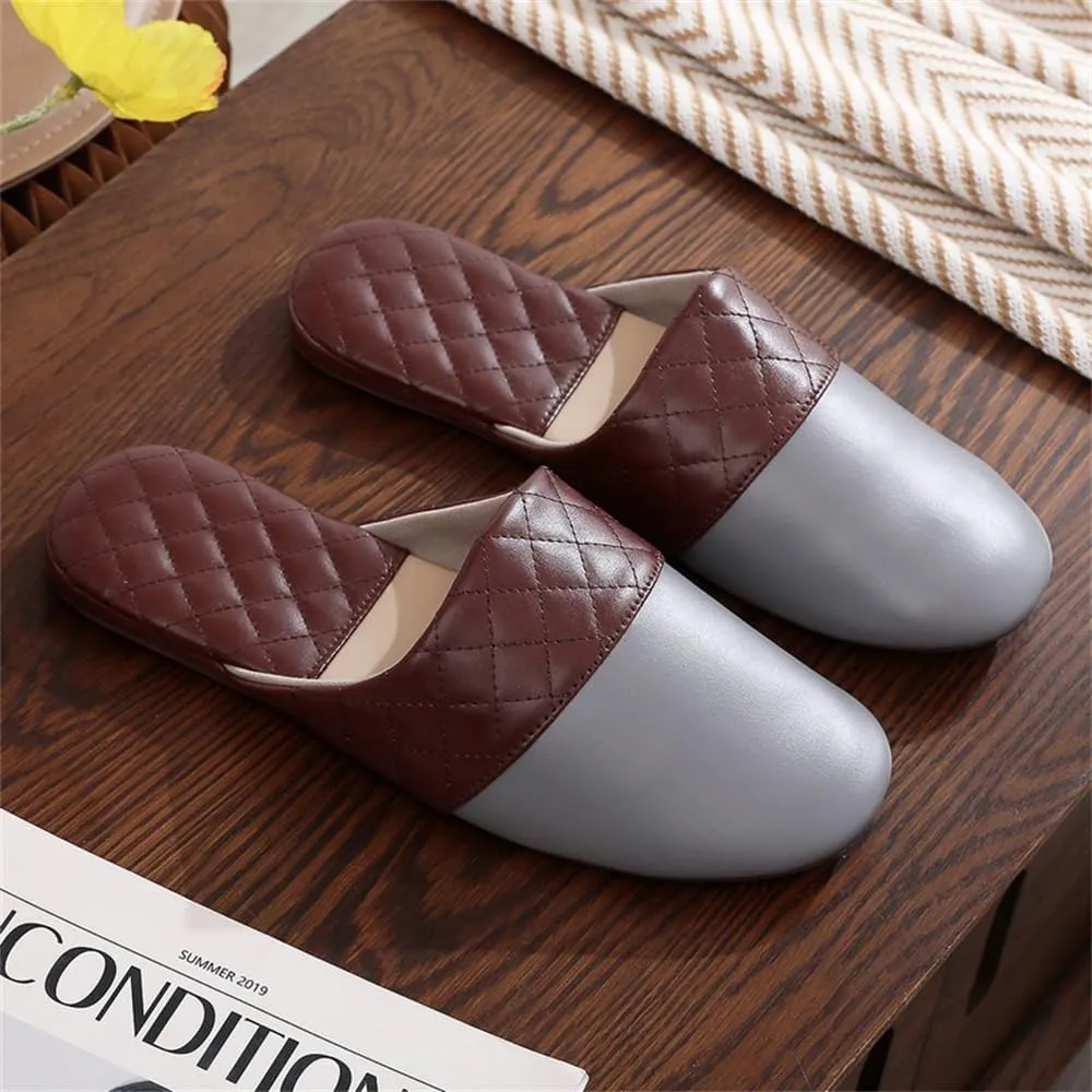 Men's Leather Slippers Genuine Leather Slippers for Men Scuff Slippers with Memory Foam