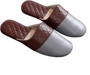 Men's Leather Slippers Genuine Leather Slippers for Men Scuff Slippers with Memory Foam