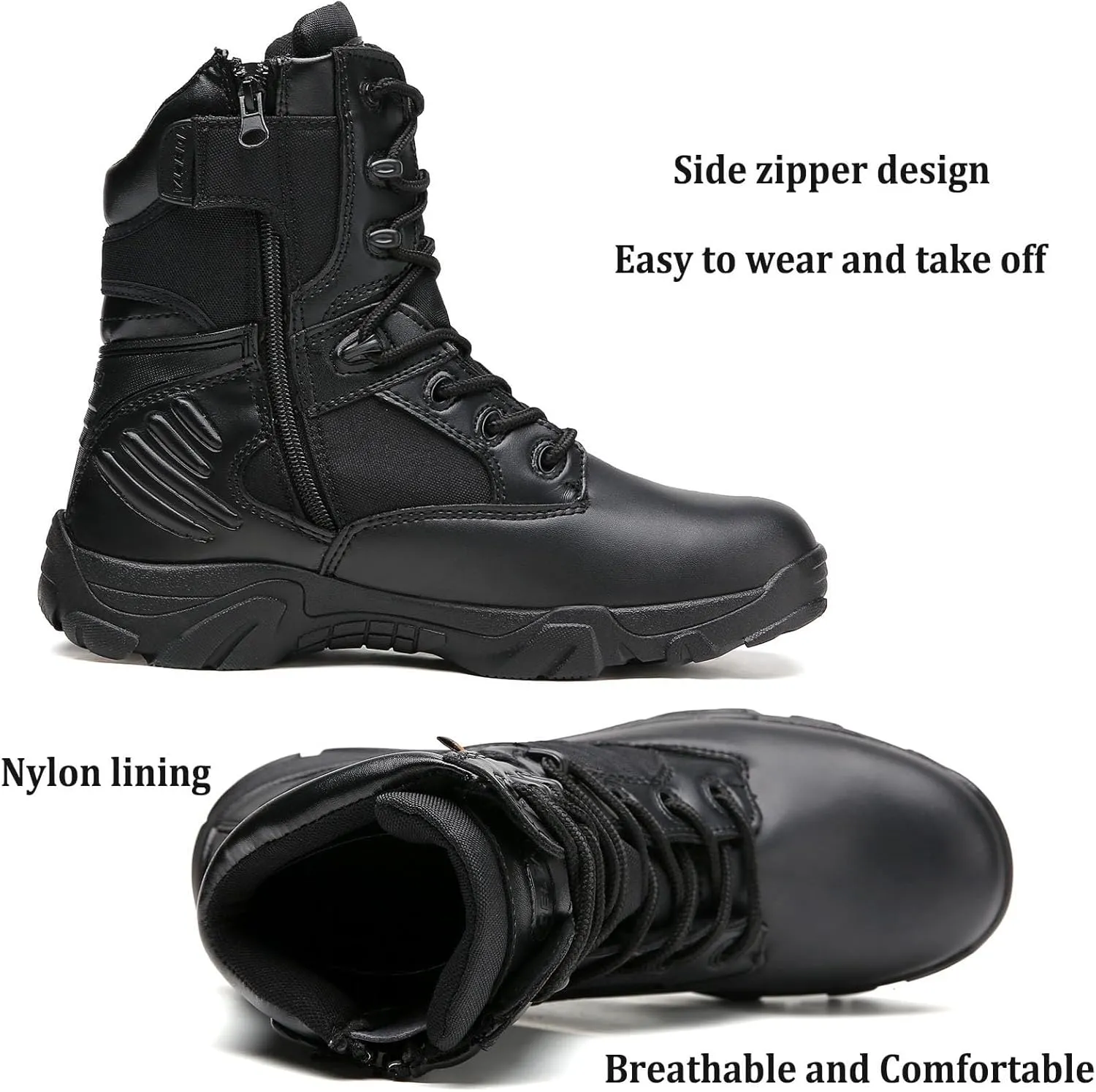 Mens tactical boots combat boots 8 Inches work boots for men Durable Side Zipper Military Boots Suede Lightweight Boots