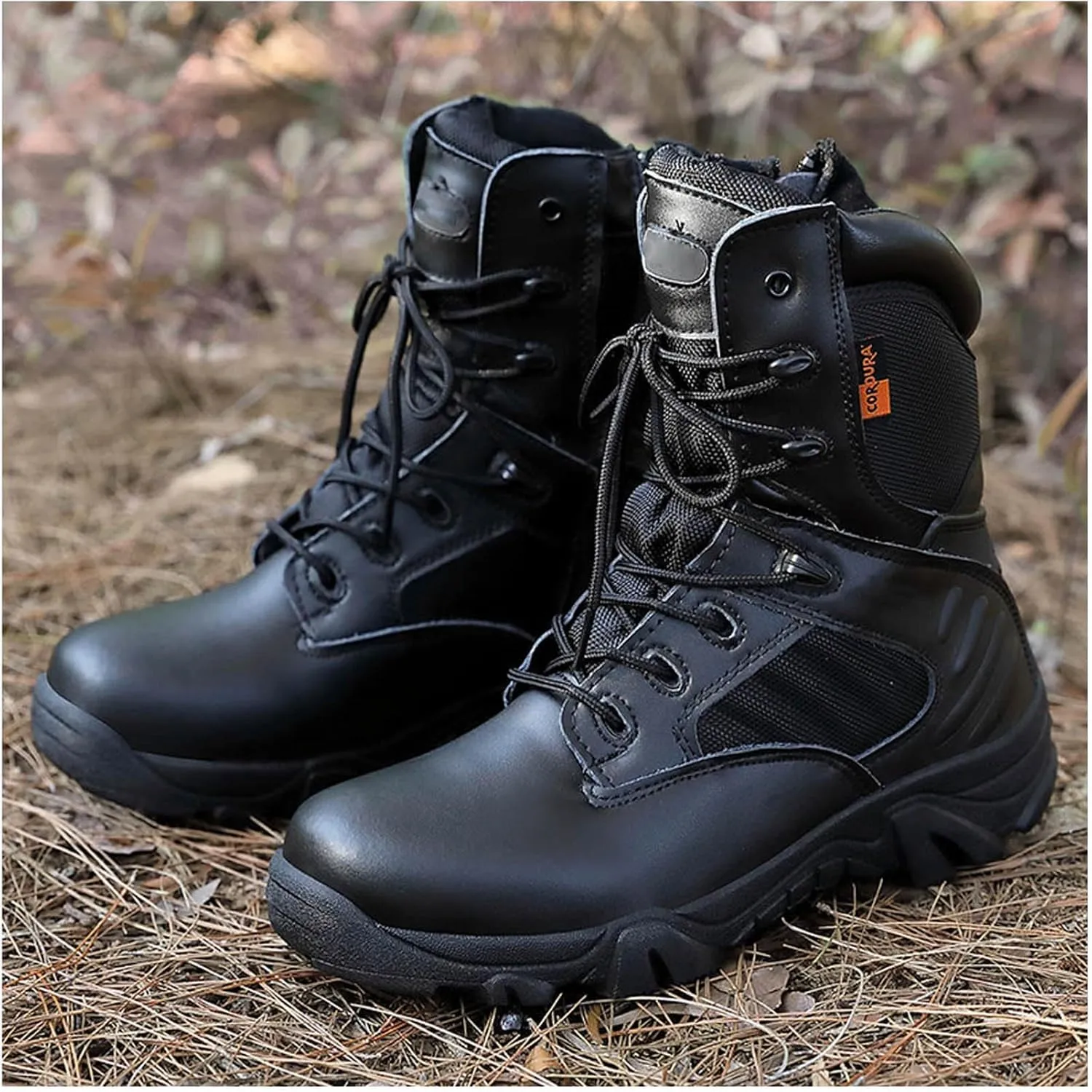 Mens tactical boots combat boots 8 Inches work boots for men Durable Side Zipper Military Boots Suede Lightweight Boots