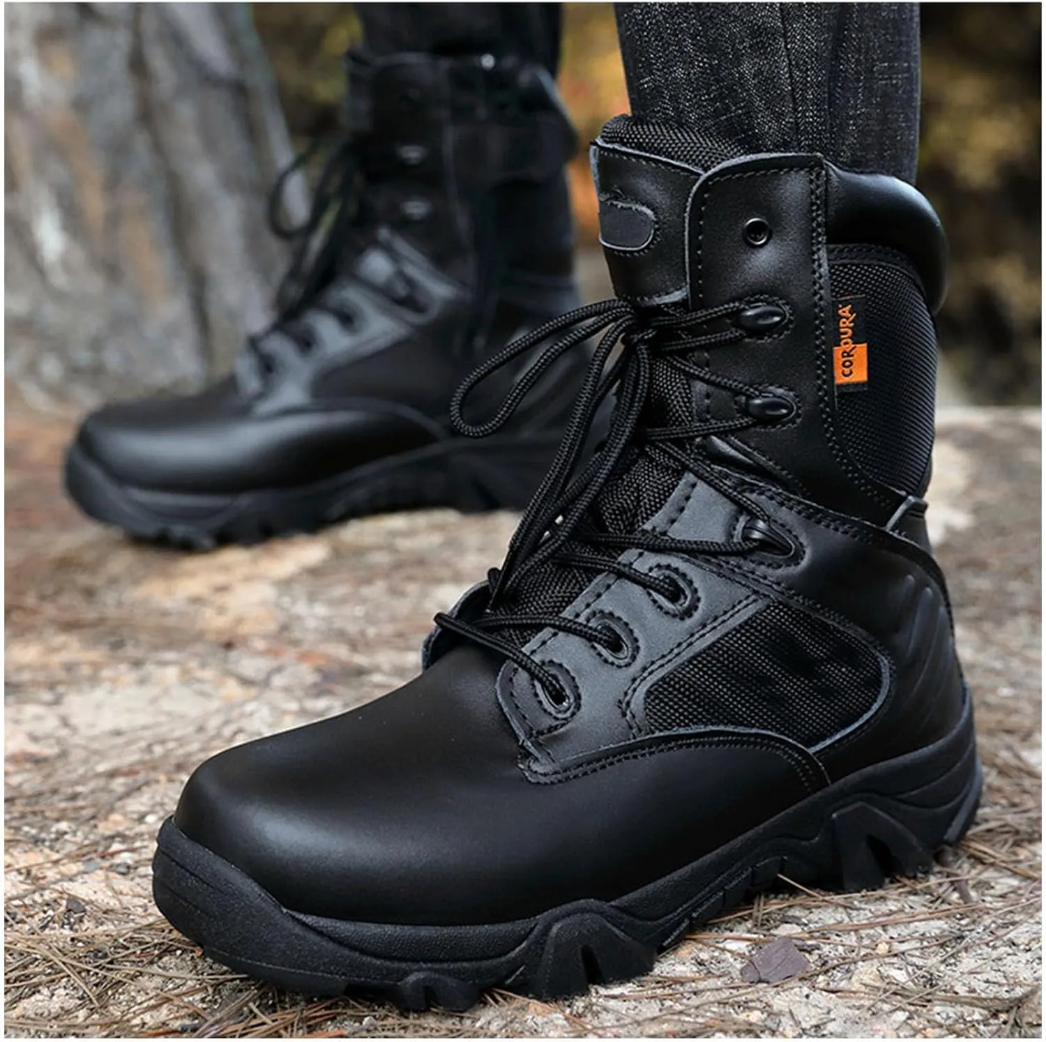 Mens tactical boots combat boots 8 Inches work boots for men Durable Side Zipper Military Boots Suede Lightweight Boots