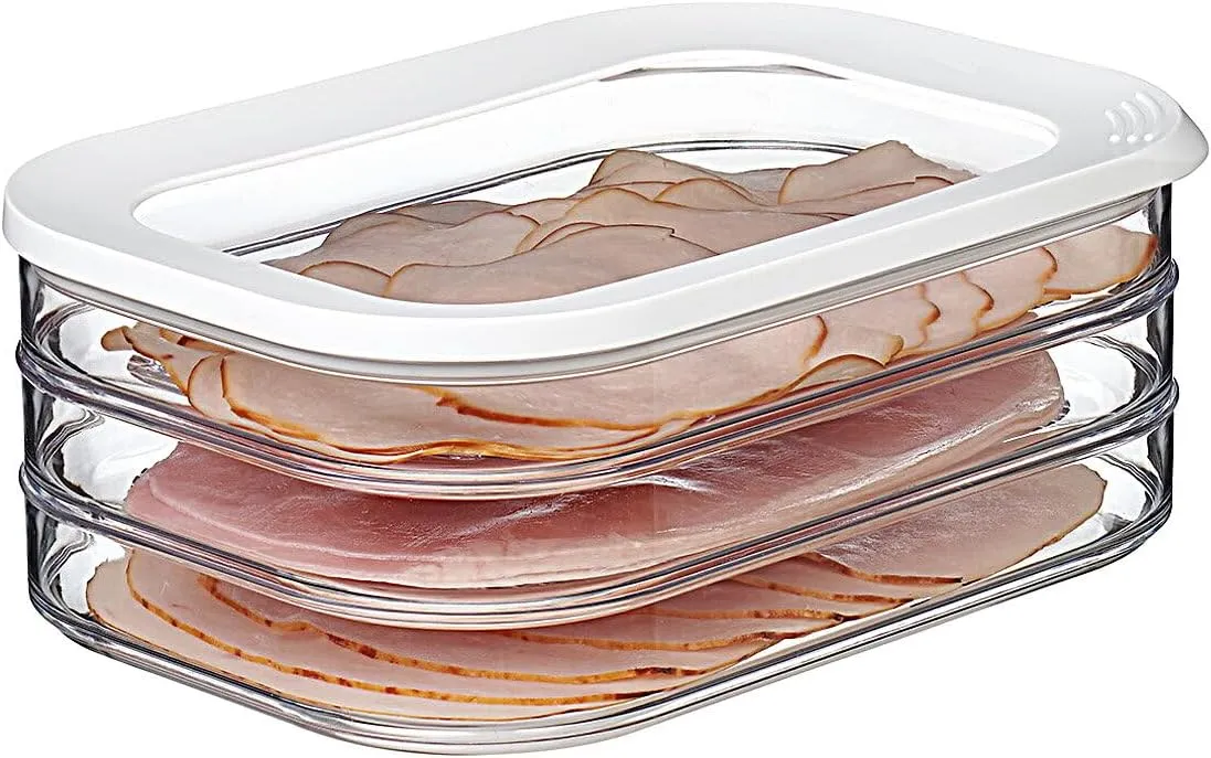 Mepal Modula Rounded Food Storage Box with Lid Set of 3 | Ideal for Cold Cuts, Cheese, and More | Stackable design | Transparent Framed Lid | BPA-Free, Nordic White (17oz/500ml)